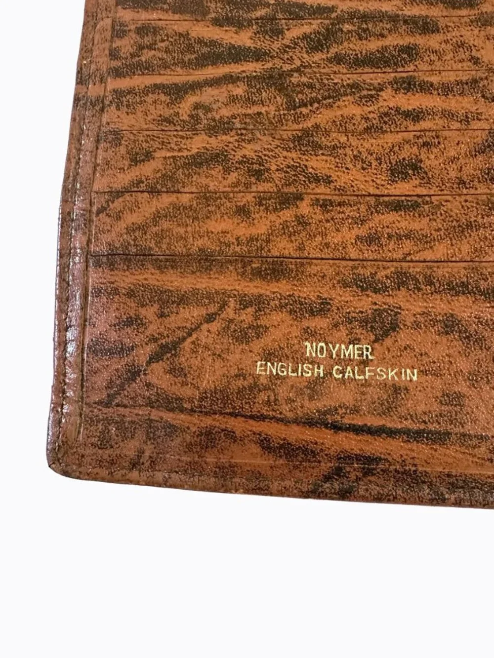 Vtg Noymer English Calfskin Leather Bifold Wallet Brown Brass Snap Coin Pocket